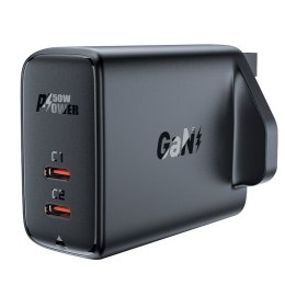 Ładowarka sieciowa angielska A32 GaN dwa porty USB-C PD 50W wtyczka UK czarny