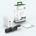 Szybka ładowarka sieciowa GaN 3x USB-C 1x USB-A + kabel kątowy USB-C 100W 2m biały