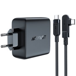 Szybka ładowarka sieciowa GaN 3x USB-C 1x USB-A + kabel kątowy USB-C 100W 2m czarny