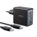 Ładowarka sieciowa GaN 67W 2x USB 2x USB-C + kabel USB-C 1.2m czarny