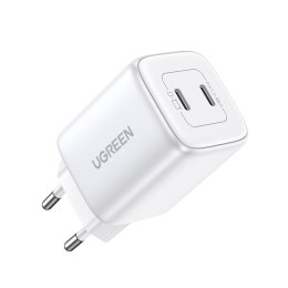 Szybka ładowarka sieciowa GaN 2x USB-C 45W QC PD biała