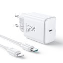 Ładowarka sieciowa USB-C 20W PD z kablem do iPhone Lightning biała