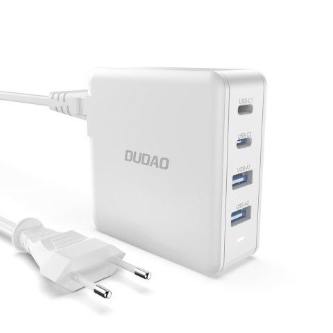 Szybka i mocna ładowarka sieciowa GaN 2x USB-C 2x USB 100W biała