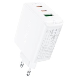 Szybka ładowarka sieciowa GaN 2x USB-C USB-A PPS PD QC4+ 65W biała