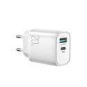 Szybka ładowarka sieciowa USB-A QC3.0 / USB-C PD 20W - biała