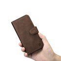 2w1 etui skórzany pokrowiec z klapką iPhone 14 Pro Anti-RFID Oil Wax Wallet Case ciemno-brązowy