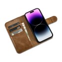 2w1 etui skórzany pokrowiec z klapką iPhone 14 Pro Anti-RFID Oil Wax Wallet Case jasno-brązowy