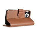 2w1 etui skórzany pokrowiec z klapką iPhone 14 Pro Anti-RFID Wallet Case brązowy