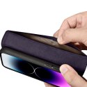 2w1 etui skórzany pokrowiec z klapką iPhone 14 Pro Anti-RFID Wallet Case ciemnofioletowy