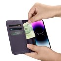 2w1 etui skórzany pokrowiec z klapką iPhone 14 Pro Anti-RFID Wallet Case ciemnofioletowy