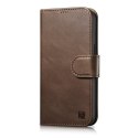 2w1 etui skórzany pokrowiec z klapką iPhone 14 Pro Max Anti-RFID Oil Wax Wallet Case ciemno-brązowy