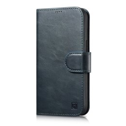 2w1 etui skórzany pokrowiec z klapką iPhone 14 Pro Max Anti-RFID Oil Wax Wallet Case niebieski