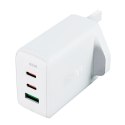 Ładowarka sieciowa wtyczka angielska UK GaN 65W 1x USB 2x USB-C PD biała