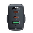 Ładowarka sieciowa wtyczka angielska UK GaN 65W 1x USB 2x USB-C PD biała