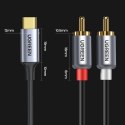 Kabel przewód audio dźwiękowy USB-C męski - 2RCA męski 1.5m szary