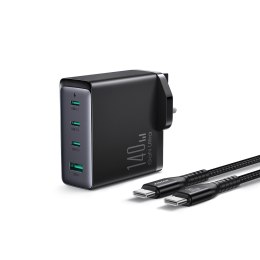 Ładowarka sieciowa GaN 140W wtyczka angielska UK 3x USB-C USB-A + kabel USB-C 1.2m