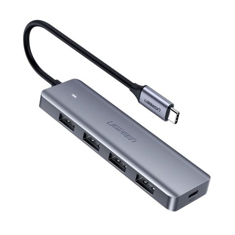 HUB Rozdzielacz USB-C - 4x USB 3.2 z portem zasilania USB-C szary