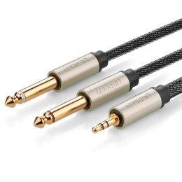 Kabel przewód rozdzielacz audio mini jack 3.5 mm - 2x jack 6.35mm 1m szary