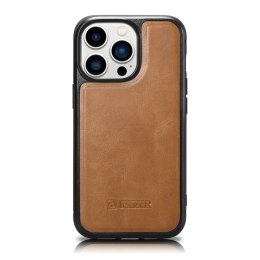 Etui pokryte naturalną skórą do iPhone 14 Pro Leather Oil Wax jasny brąz