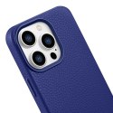 Skórzane etui iPhone 14 Pro Max magnetyczne z MagSafe Litchi Premium Leather Case granatowy