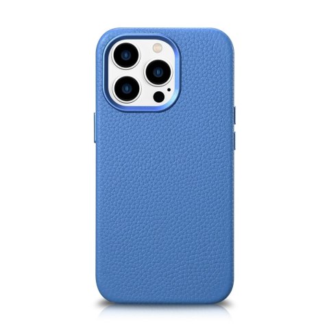 Skórzane etui iPhone 14 Pro Max magnetyczne z MagSafe Litchi Premium Leather Case niebieski