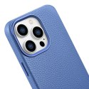 Skórzane etui iPhone 14 Pro Max magnetyczne z MagSafe Litchi Premium Leather Case niebieski