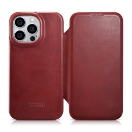 Skórzane etui iPhone 14 Pro Max z klapką magnetyczne MagSafe CE Oil Wax Premium Leather bordowy