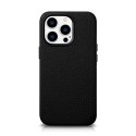 Skórzane etui iPhone 14 Pro magnetyczne z MagSafe Litchi Premium Leather Case czarny