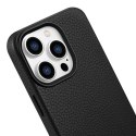 Skórzane etui iPhone 14 Pro magnetyczne z MagSafe Litchi Premium Leather Case czarny