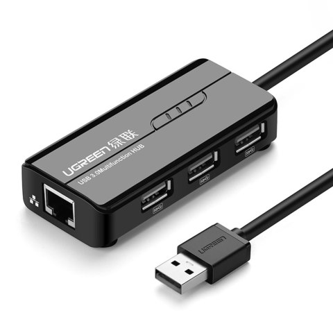 HUB Adapter sieciowy USB-A - RJ45 10/100 Mbps / 3x USB 3.0 czarny