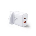 Ładowarka sieciowa wtyczka angielska UK FlashSeries USB-A USB-C 20W biała