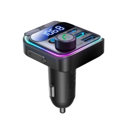 Transmiter samochodowy FM 48W z podwójnym mikrofonem ładowarka 2x USB-A USB-C czarny