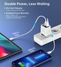 Mała mocna ładowarka sieciowa GaN 2x USB-C PD 35W z wyświetlaczem biała