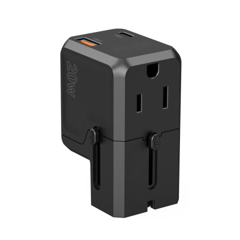 Uniwersalna ładowarka podróżna USB-C USB-A PD 20W wtyczki USA EU UK AU czarna