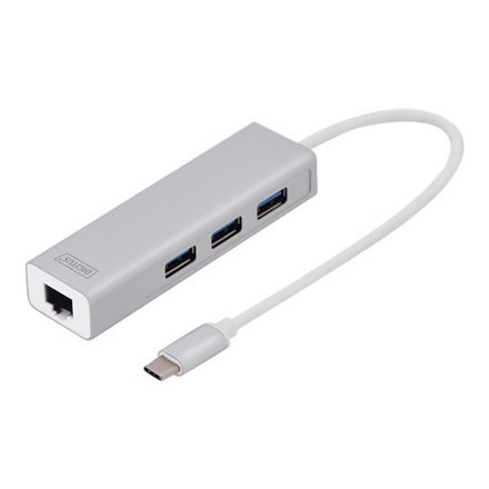 Digitus | 3-portowy koncentrator USB typu C + Gigabit Ethernet