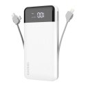 Powerbank 20000mAh K1Pro z wbudowanymi kablami microUSB USB-C Lightning biały