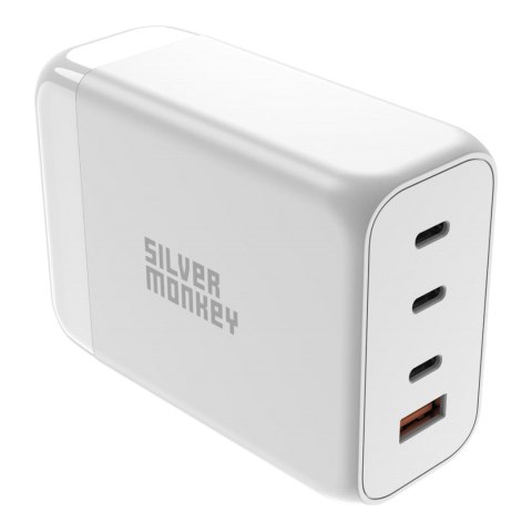 Mocna ładowarka sieciowa GaN 200W z kablem zasilającym 3xUSB-C PD USB-A QC 3.0 biała