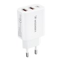 Ładowarka sieciowa 100-240V 30W USB-C 2x USB-A biała