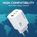 Ładowarka sieciowa GaN 65W 100-240V USB-A 2x USB-C biała