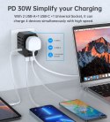 Uniwersalna ładowarka podróżna USB-C 2x USB-A PD 30W wtyczki USA EU UK AU czarna