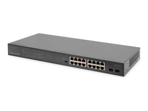 Digitus | 16-portowy gigabitowy przełącznik PoE | DN-95347-1 | Niezarządzany | Do montażu w szafie | Ilość portów SFP 2