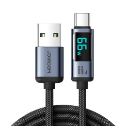 Kabel przewód z wyświetlaczem LED USB-C - USB-A 66W 1.2m czarny