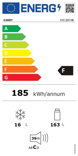 Candy | Lodówka | CIO 225 NE | Klasa efektywności energetycznej F | Do zabudowy | Spiżarnia | Wysokość 122 cm | Pojemność chłodz