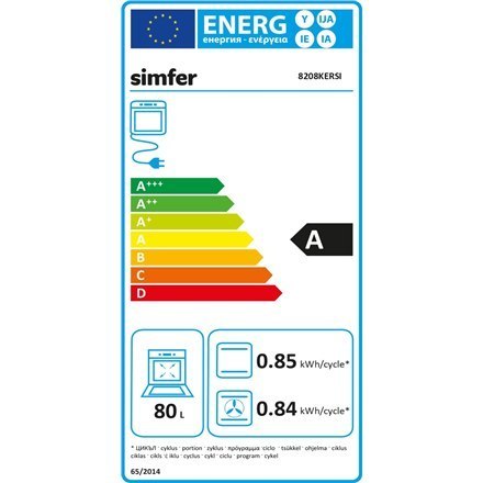 Simfer | Zestaw Piekarnika Simfer 8208KERSI Czarnego szkła i Płyty grzejnej H6 401 TGRSP na gazie szklanym | Piekarnik | 80 L |