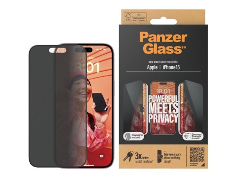 PanzerGlass | Ochraniacz ekranu | Apple | iPhone 15 | Szkło | Czarny | Ultra-Wide Fit