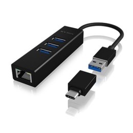 Raidsonic | 4-portowy koncentrator z USB 3.0 Type-A, Type-C, Gigabit LAN | Icy Box IB-HUB1419-LAN