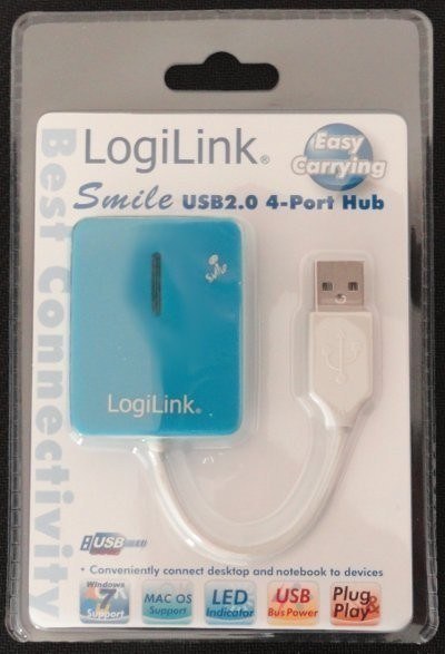 Koncentrator USB Logilink 4-Port, Uśmiech, Niebieski