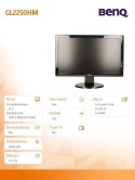 Benq GL2250HM 21.5 ", TN, Full HD, 1920 x 1080 pixels, 16:9, 2 ms, 250 cd/m², Glossy Black, D-Sub, DVI, HDMI